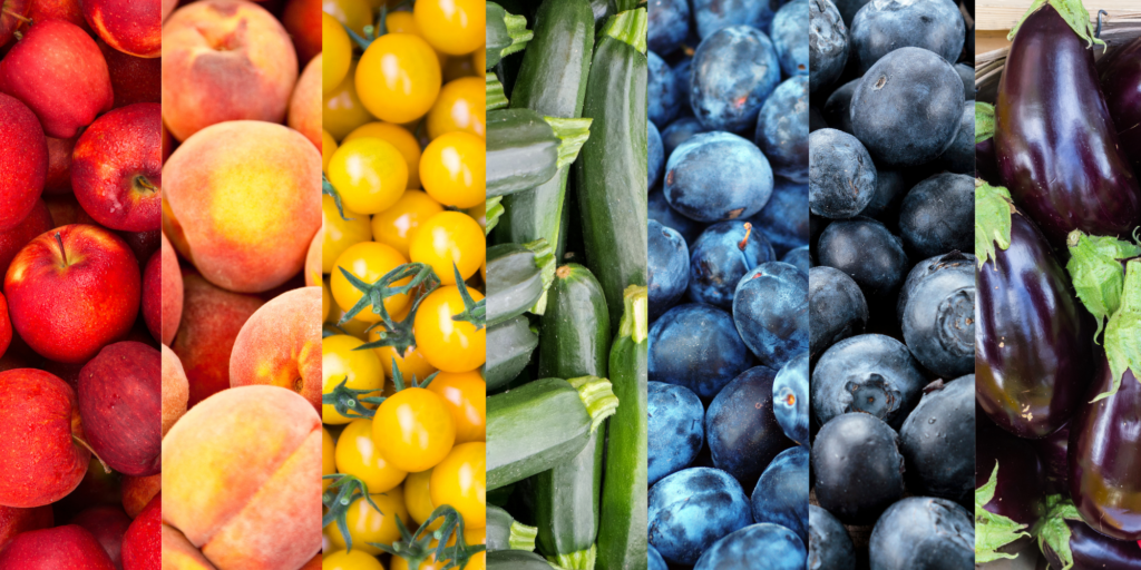 Sezonowe warzywa i owoce w kolorach tęczy
