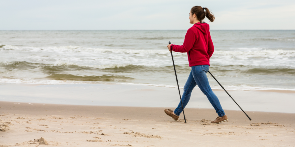 Siedzący tryb życia można pokonywać na wiele sposobów – jednym z nich jest nordic walking.
